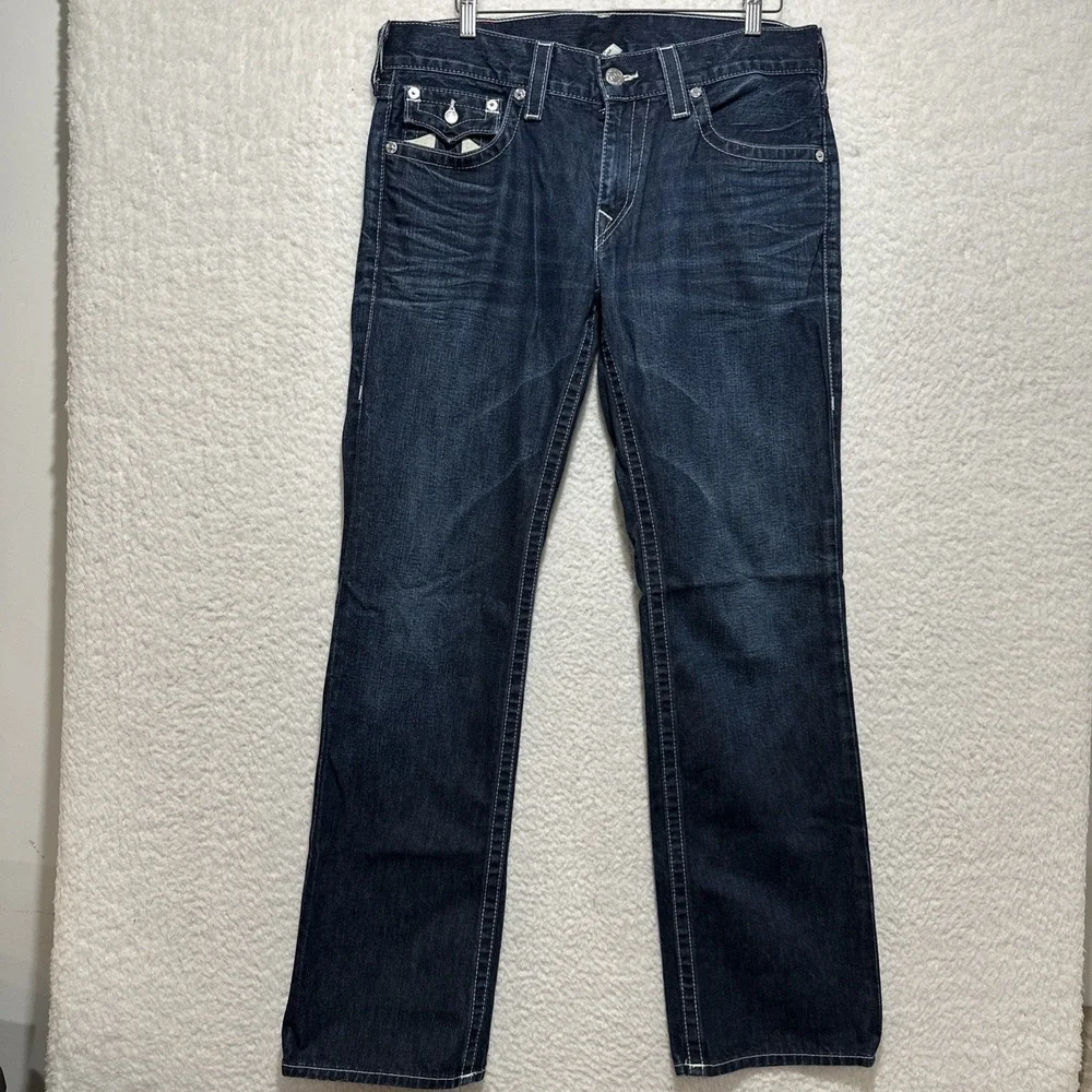 Vintage True Religion Ricki Flap‎ Pocket Straight Jeans Blue Size 34 Made In USA